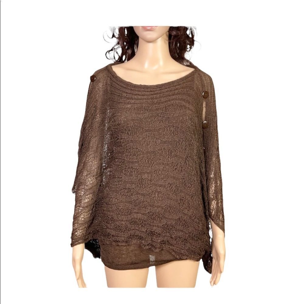 Kokomo Y2K Brown Boat Neck Poncho Style Knit Button Detail Sweater L/XL